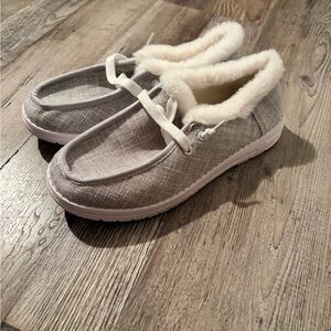Cozy Gray Slip-On Shoes with Faux Fur Lining